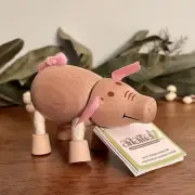 New AnamalZ Pig Poseable Wood Wooden Figure 10cm Preschool Toddler Toy Steiner