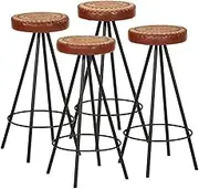Bar Stools 4 pcs Real Leather Bar Chair