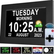 [New Version] 7 Inch Day Clock - 16 Alarms, Remote Control, Level 10 Auto