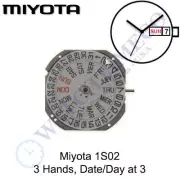 Genuine Miyota GR02 (1S02) Watch Movement Japan 3 Hands, Date/Day at 3