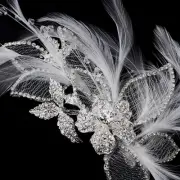 Silver & White Feather Austrian Crystal Rhinestone Wedding Bridal Hair Comb Clip
