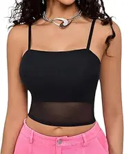 [Marjoramy] Women's Lace Bustier Top - Sexy Bralette Vest with Spaghetti Straps, Back Cut-Out Design & Crop Style - Mesh Tank Top for Summer, Black