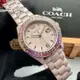 COACH 蔻馳女錶 38mm 粉紅圓形陶瓷錶殼 粉紅中三針顯示, 鑽圈錶面款 CH00161