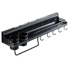 Multifunctional Kitchen Spice Rack Towel Holder Knife Storage Hanger Shelf Black