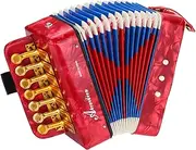 uxcell Accordion, 10 Keys Bass Button Accordion Mini Musical Instrument Lightweight for Adults Beginners Educational, Red