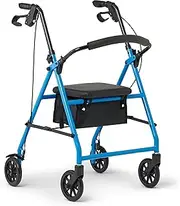 Medline Mobility Dependable Steel Rollator Walker, Light Blue, 300 lb. Weight Capacity, 6” Wheels, Adjustable Handle, Padded Seat & Backrest, Rolling Walker for Seniors and Mobility Impaired
