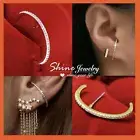 MINI DIAMONDS HALF RING BAND EAR CUFF WRAP GOLD GF STUD PIERCING HOOP EARRINGS