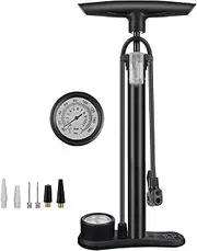 Zupixfer Bike Floor Pump with Gauge, 160 PSI, Schrader & Presta Valve Compatible, Includes Multi-function Adapter, 3 Metal Pin Needles, 4 Tapered Nozzle