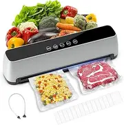 [Akjbl] Vacuum Sealing Machine, 5 in 1 Vacuum Sealer for Food, Powerful and Fully Automatic, with Dry/Wet Mode and Led Smart Touch, Upgraded Vacuum and Sealing System with 15 D Bags