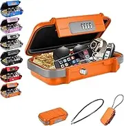 Portable Lock Box for Beach, Portable Safe for Travel, Beach Combination Lock Box, Waterproof Mini Car Safe, Dorm Safes with Removable Wire Cable, for Valuables and Phone, Cash (Orange)