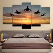 Fighter Jets Airforce Airplanes Sunset Sunrise Framed 5 Piece Military Canvas Wa