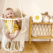 New Ivory & Deene Baby Swing Chair Macrame Hanging Hammock with Tassels - Cream