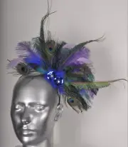 Teal Blue Purple Sequin Peacock Feather Fascinator Headband Crown