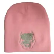 Pit Bull Head Light Pink Beanie Silver Thread Embroidery 8" - 1 Size Fits Most