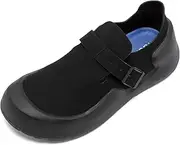 [zaxunai] Frosted Clogs for Women with Adjustable Buckle, Low Platform Mules with Closed Toe, Slip-On Potato Loafer Sneakers for Outdoor, Casual Armadillo Chef Sandals, Black, 7 AU