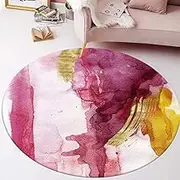 Circle Short Pile Carpet Non Slip Design, Living Room Bedroom Office Dining Kitchen Mat Red Pink Modern Abstract, Pink, 200 x 200 cm