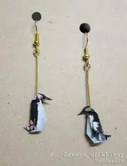Origami Penguin Earrings, Cute Earrings, Handmade, Quirky Fun