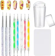 EBANKU Nail Stamper Kit, French Double Sided Silicone Stampers with 3PCS Nail Detail Brush Set Nail Art Brush Pen, 5PCS Nail Dotting Pen, Nails Art Design Manicure Tools