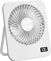 Faryuan Small Desk Fan, Rechargeable Folding Personal Portable Fan, 2000maH Battery, 5 Speeds, Adjustable Mount Quiet Tabletop USB Fan for Office Outdoor Home