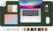 PU Leather DeskPad,Dual Side Desk pad,Office Desk Mat,Dual Color Desk pad,Leather Desk Writing Mat Mouse Pad for Office & Home,31.5inchX15.7inch,EAGZFFI (Dark Green&Silver)