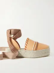 [Ulla Johnson] Ulla Johnson - Whipstitched Leather And Canvas Platform Espadrilles - Beige - IT39 IT 39 Neutrals