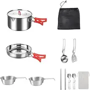Outdoor Cookware Set, Stainless Steel Outdoor Cookware Set, Camping Cooking Gear, Stainless Steel Camping Pots and Pans, Compact Cooking Gear for RVs, Hiking, and Backpacking Adventures