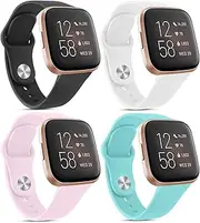[4 Pack] Silicone Bands for Fitbit Versa 2 Bands, Fitbit Versa Band,Versa Lite/SE Band, Soft Adjustable Sport Replacement Wristbands Women/Men for Fitbit Versa 2 / Fitbit Versa/Versa Lite/Versa SE