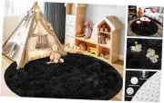 Round Fluffy Rug 3FT Black - Super Soft Circle Rug for Kids Room - Shaggy