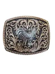 Cowboy Belt Buckle For Man Rooster 4.25"x3.25" Gold Copper Tone/Black