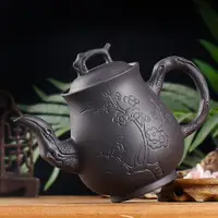 在飛比找ETMall東森購物網優惠-宜興紫砂壺大容量梅雀潘壺純全手工茶壺家用單壺茶杯茶具套裝