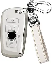 ontto TPU Car Key fob Cover Fit for BMW 1 3 4 5 6 7 Series X3 X4 M5 M6 GT3 GT5 I3 Key case Shell Key Holder Bag Keychain Keyring Accessories White B