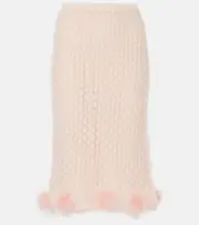 [Blumarine] Blumarine Feather-trimmed mohair and wool-blend midi skirt AU 14 pink