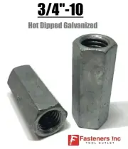 3/4"-10 x 2-1/4" Coupling Nuts Hot Dip Galvanized Rod Hex Long CHOOSE QTY