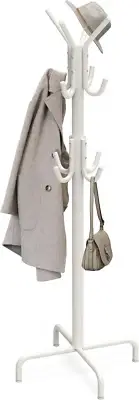 Standing Coat and Hat Hanger Organizer Rack, 12 Hooks, White