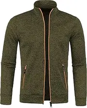 [Qolkmuiy-GJ] Mens Winter Knitted Turtleneck Casual Long Sleeve Zipper Pockets Cardigan Sweater