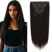 Lacer Light Yaki Hair Clip in Hair Extensions, Remy Human Straight Yaki Hair ...