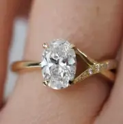 Oval Cut Moissanite Unique Engagement Ring Split Band Crossover Wedding Ring Her