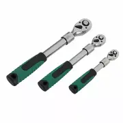 Premium 3pc Socket Wrench Set 1/4 3/8 1/2 Drive 72-Tooth Extendable Ratchet