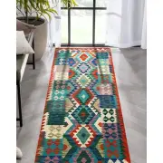 Colorful Style Wool HandMade Kilim Area Rug 2.9x9.8 RUNNER
