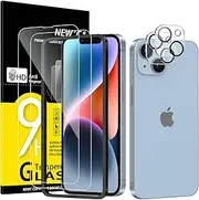 NEW'C 2 x Tempered Glass Screen Protector for iPhone 14 (6.1 Inch) and 2 x Camera Tempered Glass Camera Protection for iPhone 14 (6.1 Inch) – Easy Installation Tool Included – Scratch-Resistant – 9H