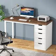 Tribesigns Computer Desk with 5 Drawers, 47 inches Rustic Brown Home Office Furniture Desk with Storage, Modern Simple Laptop Desk Study Writing Table for Small Spaces (Reversible Drawer Cabinet)