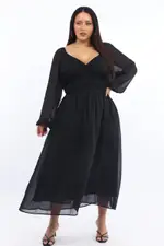 Black Midi Dress Long Sleeve Chiffon