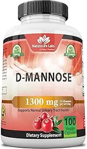 D-Mannose 1,300 mg with Cranberry Extract Fast-Acting, Flush Impurities, Natural Urinary Tract Health- 100 Veggie Capsules