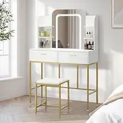 Oikiture Dressing Table with Mirror and Storage Shelf LED Makeup Mirror with Stool White