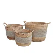 J.Elliot Home Reed Natural 25/30/35cm Seagrass Basket Set Storage Organiser