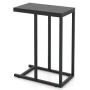 Costway C-Shaped Side Table Industrial Laptop Desk Sofa End Table Wood Bedside Table Black