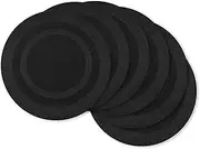 DII Everyday, Easy to Clean Indoor/Outdoor Woven Vinyl 14" Round Double Border Placemats, Black, Set of 6
