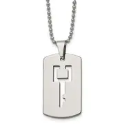 Tungsten Chisel Polished Dog Tag With Key Cut-Out 22 Inch Necklace