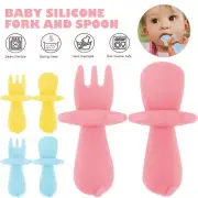 Self-Feeding Silicone Toddler Utensils Anti-Choke Baby Fork and Spoon Set njmPL