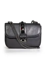 Black Leather Rockstud Glam Lock Bag